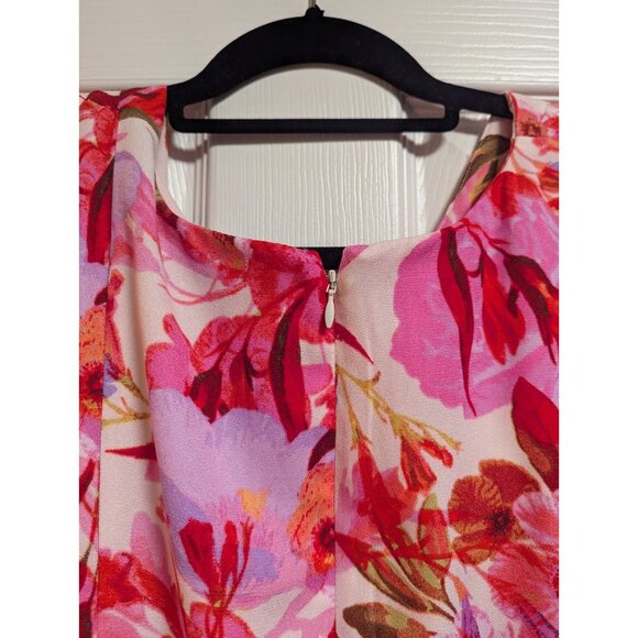 Gorgeous Lane Bryant Floral Pleated Dress Pink Red Size 24 3X Wedding Guest - Picture 4 of 9
